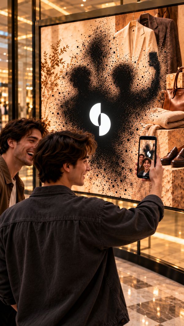 Two visitors filming themselves in front of the screen